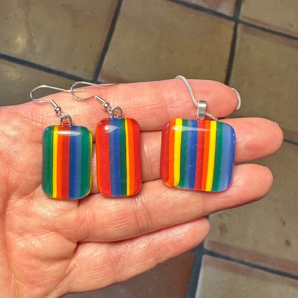 Pride fused glass pendant and earrings - choice of sterling silver chain - Picture 6 of 7
